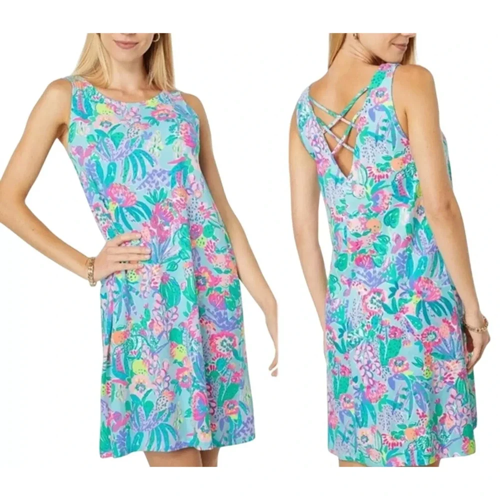 Lilly Pulitzer Kristen Dress Mini Multi-Color Printed Tropical Fruit Small Short - Picture 11 of 12